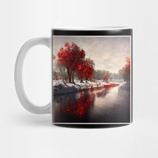 Red leaves on snow Mug